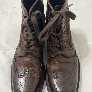 Magnanni Brown Leather Wingtip Brogue Boots